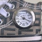 SNEAKER KEY CHAIN WITH WATCH IN LEATHER AND CLOTH STAINLESS STEEL KEY RING Brown Photo 1
