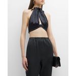 Cult Gaia Anahita Top in Black XSmall New Womens Cropped Satin Blouse Photo 11