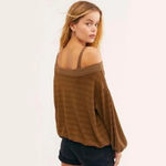 Free People  off the shoulder boho crocheted top longsleeve tan size s Photo 8