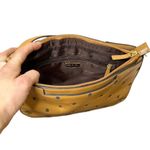 Adrienne Vittadini  Vintage tan top handle purse leather blue embroidered…​ Photo 3