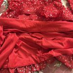 Red Lurex Floral Dress Long Sleeve and Ruffles Size XS Photo 6