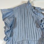 VOY Clothing Blue Pleated Tassels Ruffle Flounce S/S Blouse Large NWT #0442 Photo 2