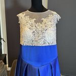 Women’s High Low Blue & White Formal Party Wedding Guest Satin Dress Size XL Photo 1