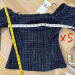 ZARA  textured navy tweed flare sleeves off the shoulder top Photo 9