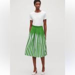 COS  Printed Pleated Cotton Skirt, Green/White Stripes, Size 8 Photo 2
