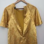 Lulus Blossom Golden Yellow Floral Jacquard Shift Dress Lightweight Satin Sz S Photo 9