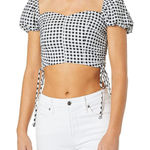 Likely Shirt Women Small Black White Gingham Cavanaugh Puff Sleeve Crop Peasant Photo 0