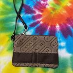Coach 💜 Signature Stripe Lozenge Wristlet in Brown and Tan Fabric Photo 0