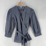 Draper James  Size 4‎ Multicolor Polka Dot Lightweight Chambray V Neck Wrap Top Photo 0