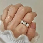 18KGE Three Stone Gold Engagement Ring “Autumn” Elegant Classic Neutral Feminine Jewelry Photo 0