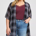 Torrid  Memory Plaid Shirttail‎ Kimono Lightweight Sheer Blue Beige Wine 1 1X Photo 0