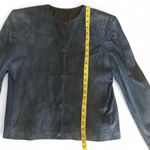 Departure Vintage Dark Blue Distressed Nubuck Leather Collarless Jacket Size 44 Photo 5