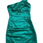 A Byer A. Byer Sz 5 S Green Satin Stretchy Cocktail Mini Dress Assymetric One Shoulder Photo 0