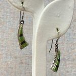 Vintage Sterling Silver Turquoise Feather Dangle Earrings Native American Style Green Photo 3