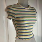 SheIn Striped Ribbed Stretch Crop Top Pastel Colored Short Sleeve Size Small Photo 1