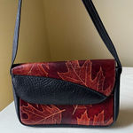 Vintage Maple Leaf Embossed Leather Crossbody Bag Black Brown Two Photo 0