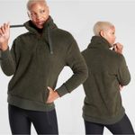 Athleta Talus Olive Green Sherpa 1/2 Zip Pullover Jacket Womens Large Photo 1