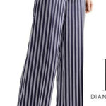 Diane Von Furstenberg Diane Von Furstenburg Blue Striped Twill Wide-leg Pants Photo 0