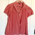 Theory Julina Red and Tan Dot Print Short Sleeve Wrap Front Top- Size S Photo 1