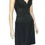 Badgley Mischka Women’s 6 Black Lace Bustier Top Rhinestone Button Back Dress Photo 0