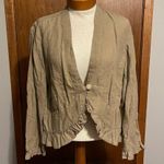 J. Jill Woman's Neutral Linen Cardigan With Ruffle Size Large Petite Photo 0
