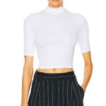 Enza Costa Silk Rib Cropped Half Sleeve Mock Neck Top in White Small New womens Photo 0