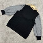 Adrianna Papell  Sweater Blouse 3/4 Balloon Sleeve Gingham Ruffle Neck in Black M Photo 5