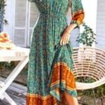 Bohemian Floral Maxi Dress in Green and Orange Size XS Photo 1