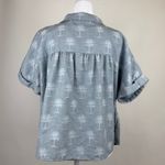 ZARA  Blue Palm Tree Print Button Down Short Sleeve Collared Blouse Shirt Top M Photo 4