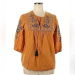 Dress Barn  Embroidered Crochet Trim Sequins Boho Peasant Printed Blouse Size 1X Photo 2