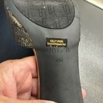 Unisa NWOT Black and Metallic Gold Textured Lace Block Heel Ankle Strap Shoes Photo 7