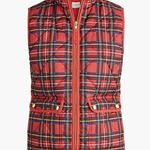 J.Crew  Women Plaid Tartan puffer vest with snap pockets Size L Photo 1