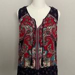 Bila Top Floral Ruffle Embroidered Boho Bohemian Western Coastal Red Blue Size XL Photo 0