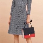 Brooks Brothers  Red Fleece Navy Blue White V-Neck Wrap Dress Logo Printed Medium Photo 0