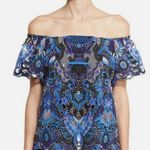 Alice + Olivia Guipure Rococco Blue and Black Lace Off-Shoulder Top Size Small Photo 0