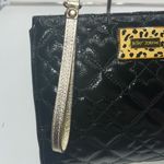 Betsey Johnson  Large‎ Faux Leather Black and Gold Quilted Wristlet Photo 3