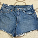 Gap  4” high rise stride dark indigo Blue Jean Shorts with Frayed Hem, size 12 Photo 0