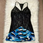 Virgo Blue Camo and Sheer Lace Lingerie Babydoll Slip Dress Large Photo 4