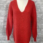 Free People  Sunset V-Neck Pullover Sweater In Red Rouge Photo 0