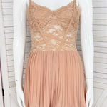 Privy  Lace Top Pleated Chiffon Shorts Romper‎ Playsuit Tan Nude Medium Photo 0