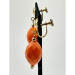 Vintage Gold Tone Screw On Earrings Orange Facetted Beaded Drop Dangle Retro Photo 4