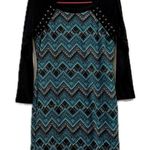 Three Hearts Green and Blue Casual Dress with 3/4 Raglan Sleeves Size M Photo 0