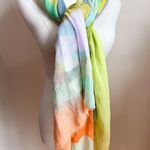 None Women's Boho Lightweight Colorful Cotton Scarf Green Orange Abstract Artsy Funky Photo 1