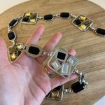 Silver Chain Link Chunky Embellished Black, Yellow Stone Wrap Belt Size Large Black Photo 5