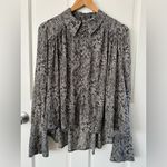 Free People Modern Muse Flowy Blouse Snakeskin Print Black Cream Oversize Size S Photo 1