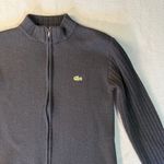 Lacoste VTG Womens S/M Black Cropped Full Zip Mock Neck Knit Cardigan Academia Photo 2