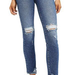 Good American  Good Straight Leg Jeans Sz 25 Distressed‎ Indigo Blue Ankle Photo 0