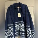 a.n.a . BLUE PATTERNED LADIES WOMENS FUZZY SWEATER CARDIGAN SIZE small Photo 1