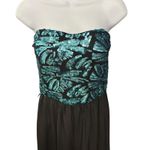 Love Reign  Black Strapless Jumpsuit Teal Sequin Bodice Wide Leg M Whimsigoth Photo 2