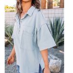 easel  Lilac Gauzy Oversized Henley Top Size Small Photo 7